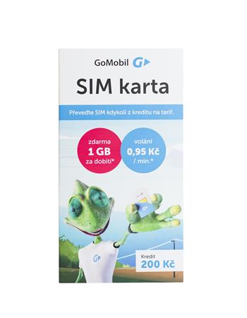 Předplacená SIMkarta GoMobil s kreditem 200 Kč