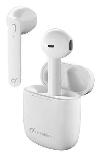 True wireless headphones Cellularline Aries with rechargeable case, Double Master technology, white