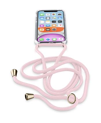 Transparentní zadní kryt Cellularline Neck-Case s růžovou šňůrkou na krk pro Apple iPhone 11
