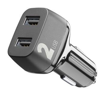 Cellularline Car Multipower 2 car charger with Smartphone Detect technology, 2 x USB port, 24W, black