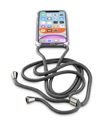 Transparentní zadní kryt Cellularline Neck-Case s černou šňůrkou na krk pro Apple iPhone 11,rozbaleno