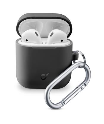 Ochranný kryt s karabinou Cellularline Bounce pro Apple AirPods 1 & 2, černý,rozbaleno
