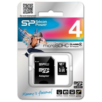 Pamäťová karta Silicon Power microSDHC Class 4, 4GB adaptér SD