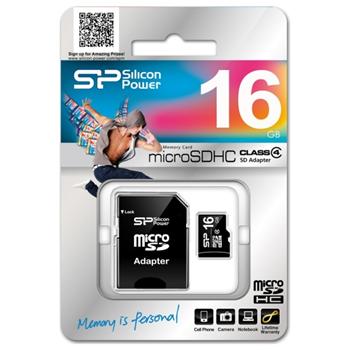 Paměťová karta Silicon Power microSDHC Class 4, 16GB + adaptér SD