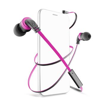 In-ear sluchátka CellularLine Mosquito s mikrofonem, 3,5 mm jack, headset, plochý kabel, černo-růžové