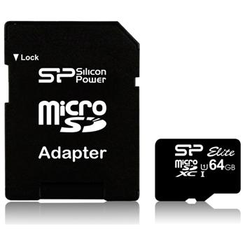 Silicon Power microSDXC UHS-1-Speicherkarte, 64 GB + SD-Adapter